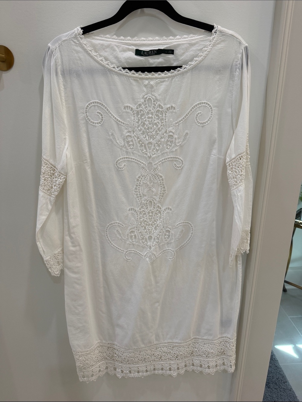 Lauren Ralph Lauren White Dress with Trim and Lace